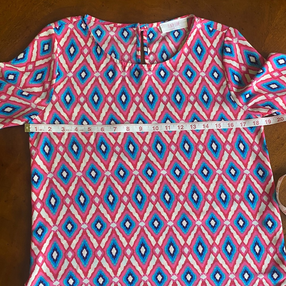 Peach Love California tunic top pink blue diamond pattern Small - Picture 8 of 16